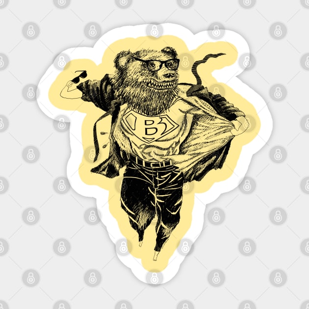 Super Bear, grizzly, brown, black, polar, Super Hero! Parody Fun art! Sticker by BullShirtCo